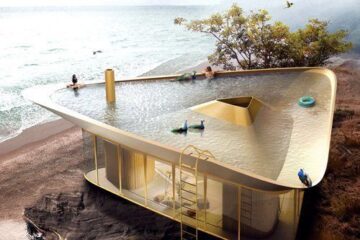 Κατασκευή πισίνας στην αντεστραμμένη σκεπή εξοχικής κατοικίας