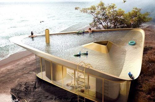 Κατασκευή πισίνας στην αντεστραμμένη σκεπή εξοχικής κατοικίας