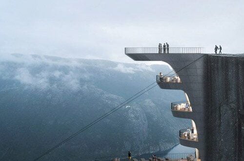 Boutique hotel hovers on the edge of a cliff in Norway
