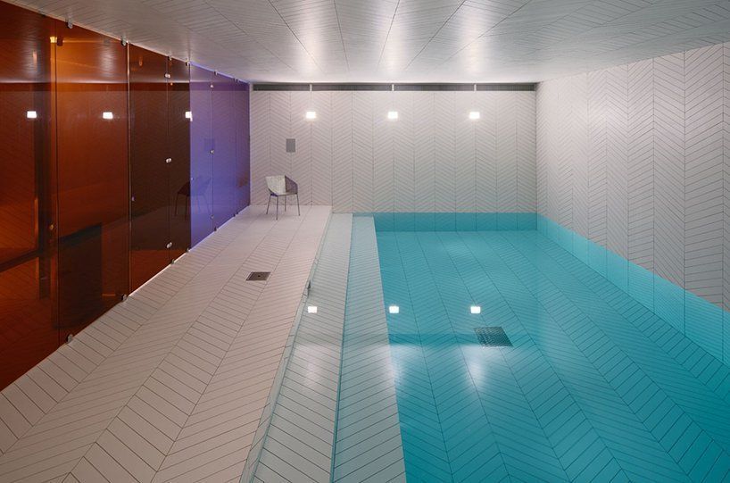 Swedish pool and spa covered with parquet boards